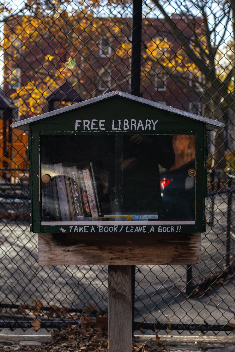A neighborhood free-library box full of books